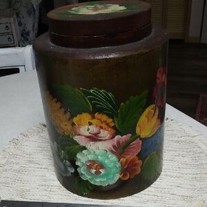 Floral Painted Wooden Canister